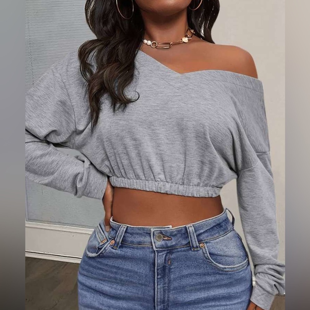 Gray Off-Shoulder Women's Top